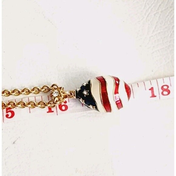 Joan Rivers Gold Tone Enamel USA Flag Patriotic Egg Pendant Necklace 32" - Picture 7 of 7